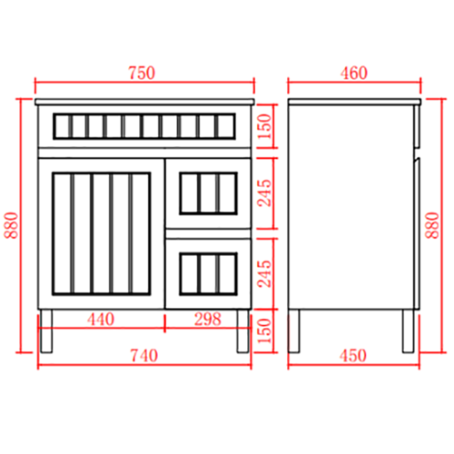 Acacia 750mm Matte White Right Hand Drawer Leg Vanity