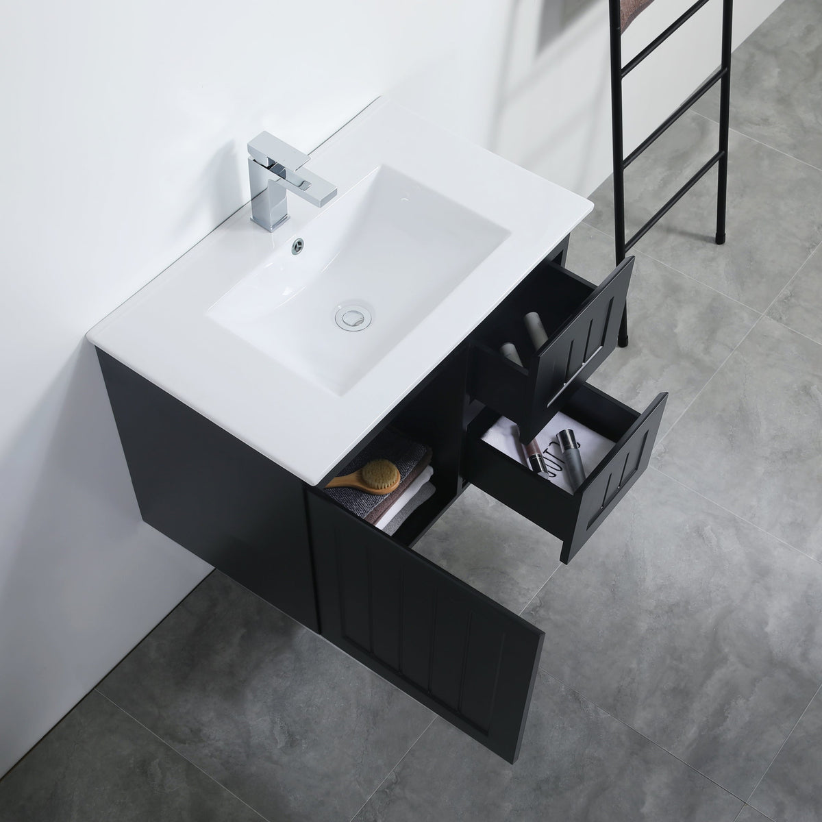 Acacia 750mm Matte Black Right Hand Drawer Wall Hung Vanity