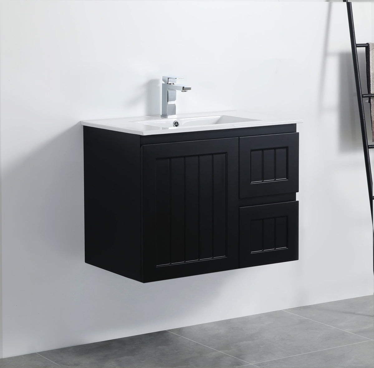 Acacia 750mm Matte Black Right Hand Drawer Wall Hung Vanity