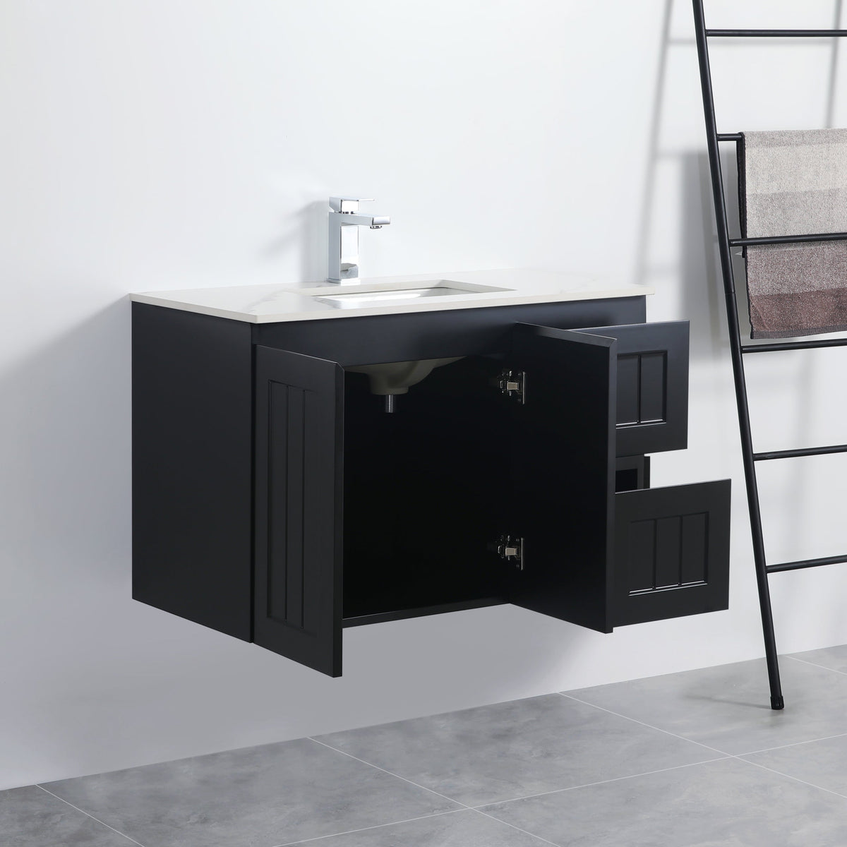 Acacia 900mm Matte Black Right Hand Drawer Wall Hung Vanity
