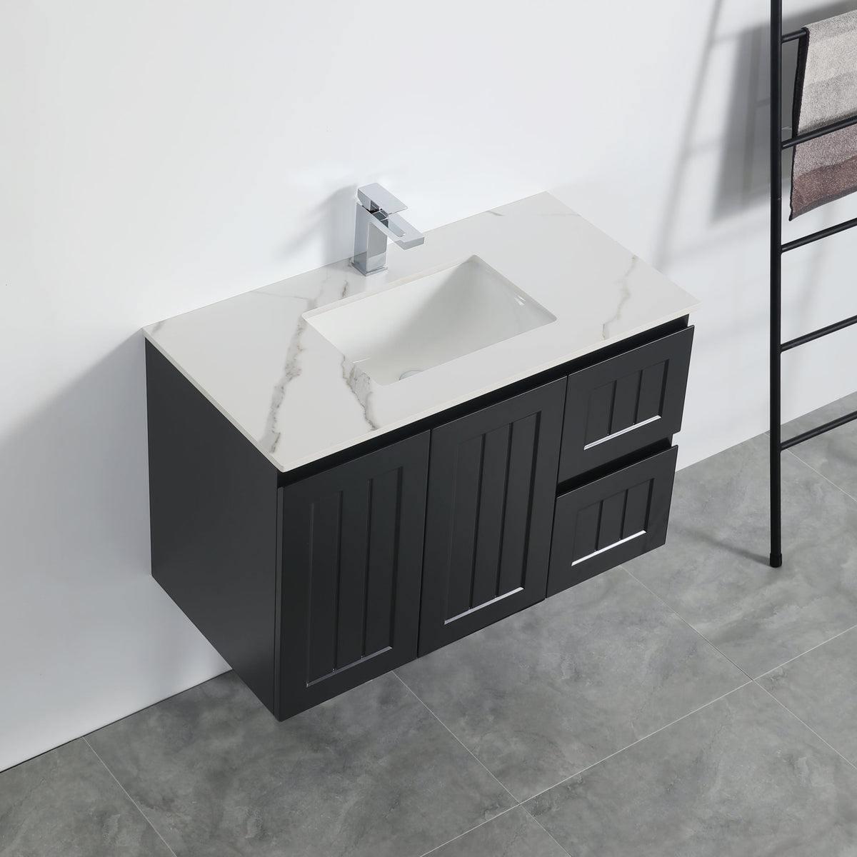 Acacia 900mm Matte Black Right Hand Drawer Wall Hung Vanity