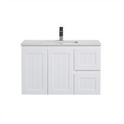 Acacia 900mm Matte White Right Hand Drawer Wall Hung Vanity