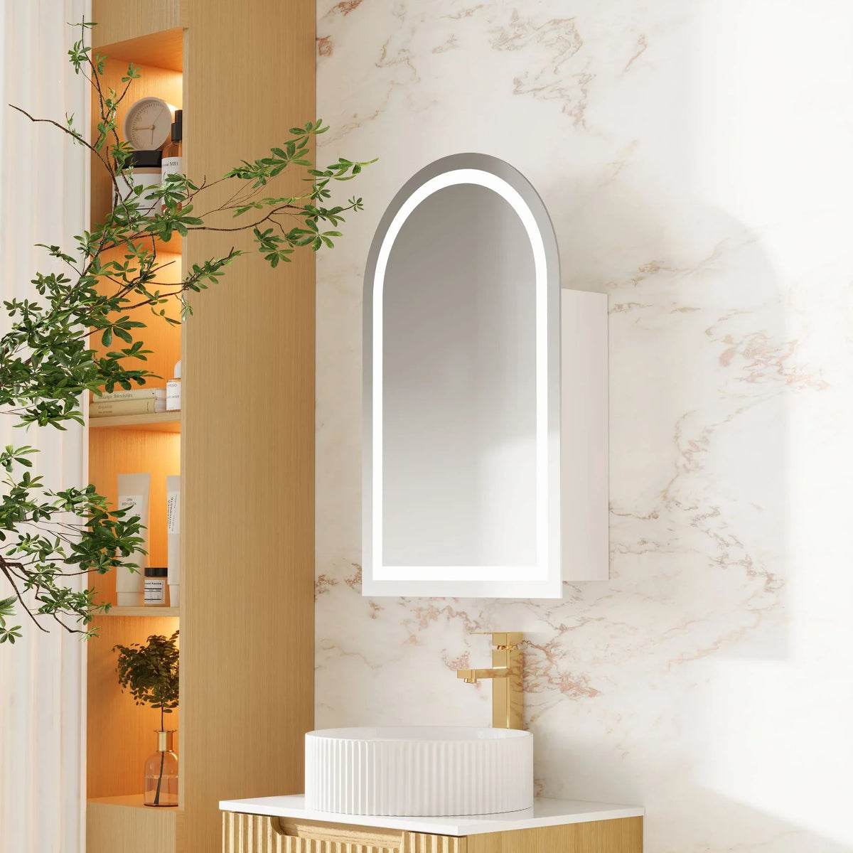 Athena 500 x 900mm LED Arched Wall-Hung Shaving Cabinet