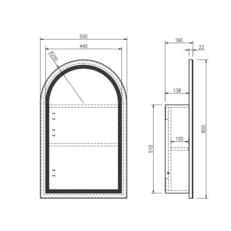 Athena 500 x 900mm LED Arched Wall-Hung Shaving Cabinet