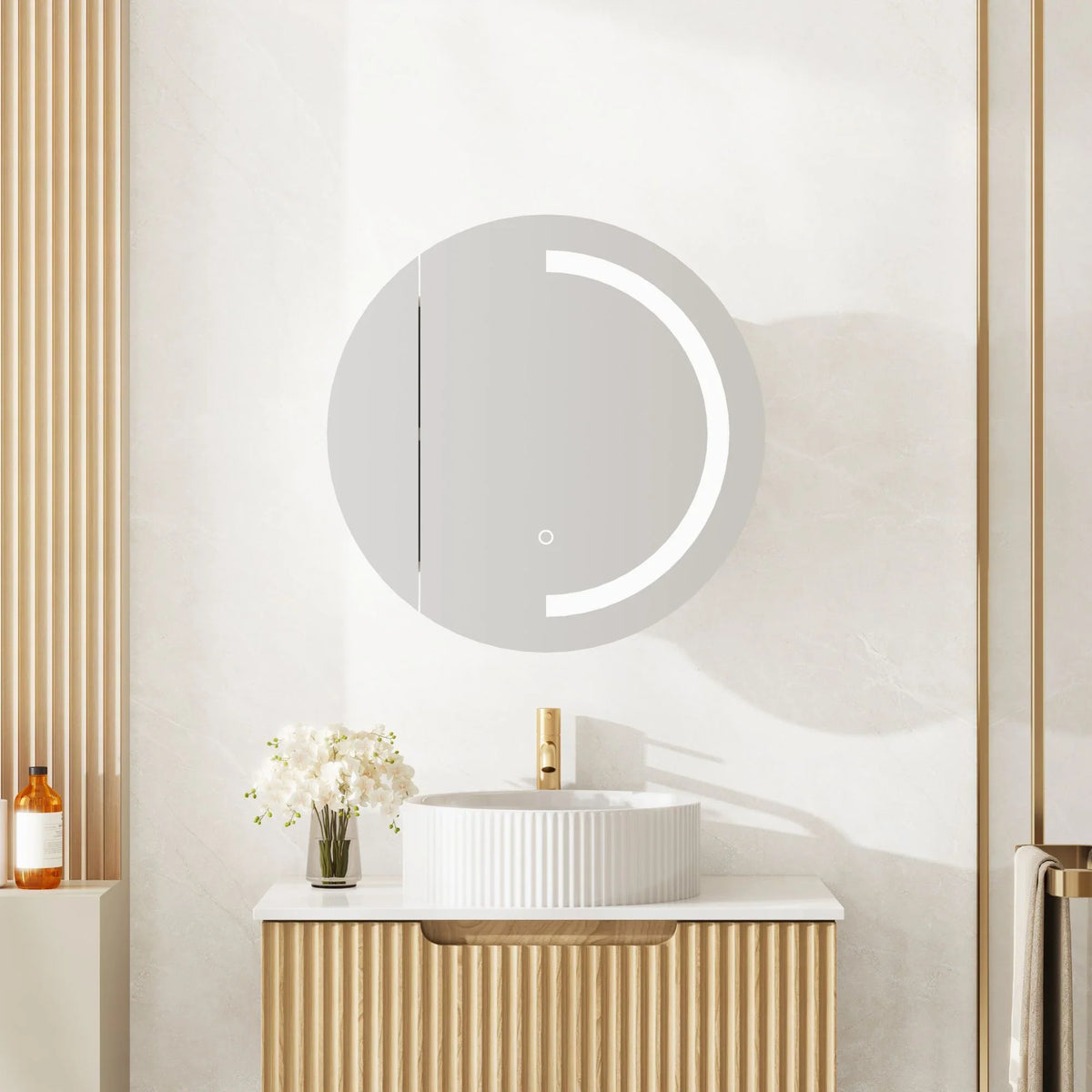 Athena 600mm LED Round Wall-Hung Shaving Cabinet
