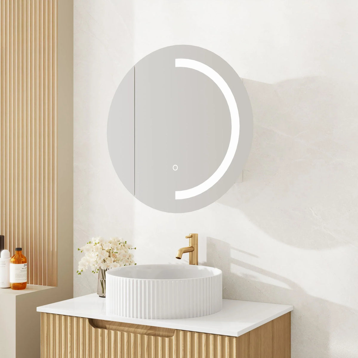 Athena 600mm LED Round Wall-Hung Shaving Cabinet