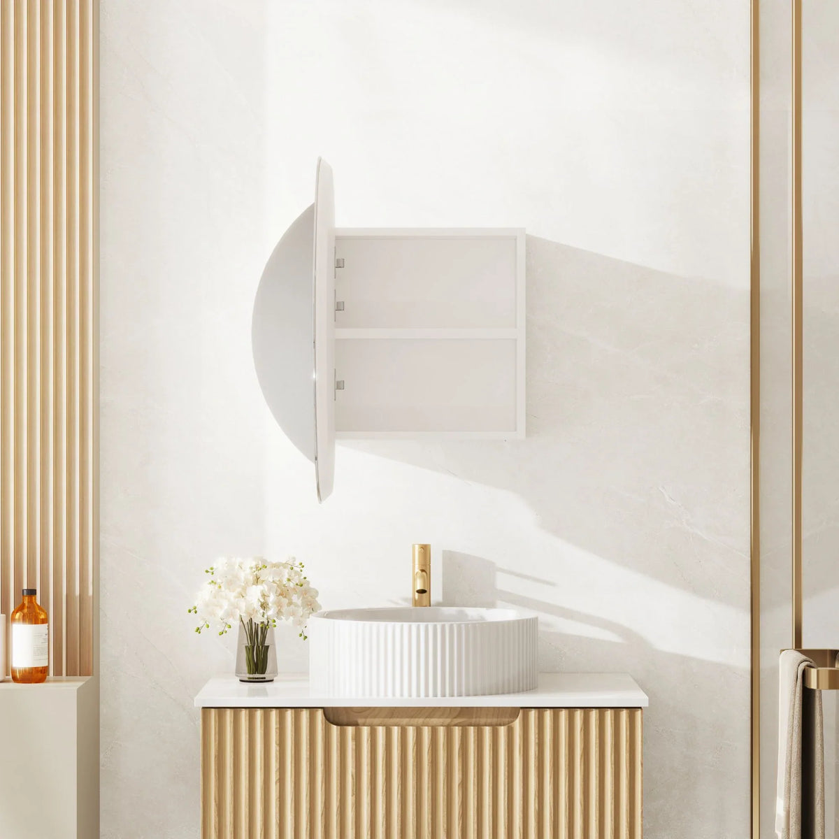 Athena 600mm LED Round Wall-Hung Shaving Cabinet