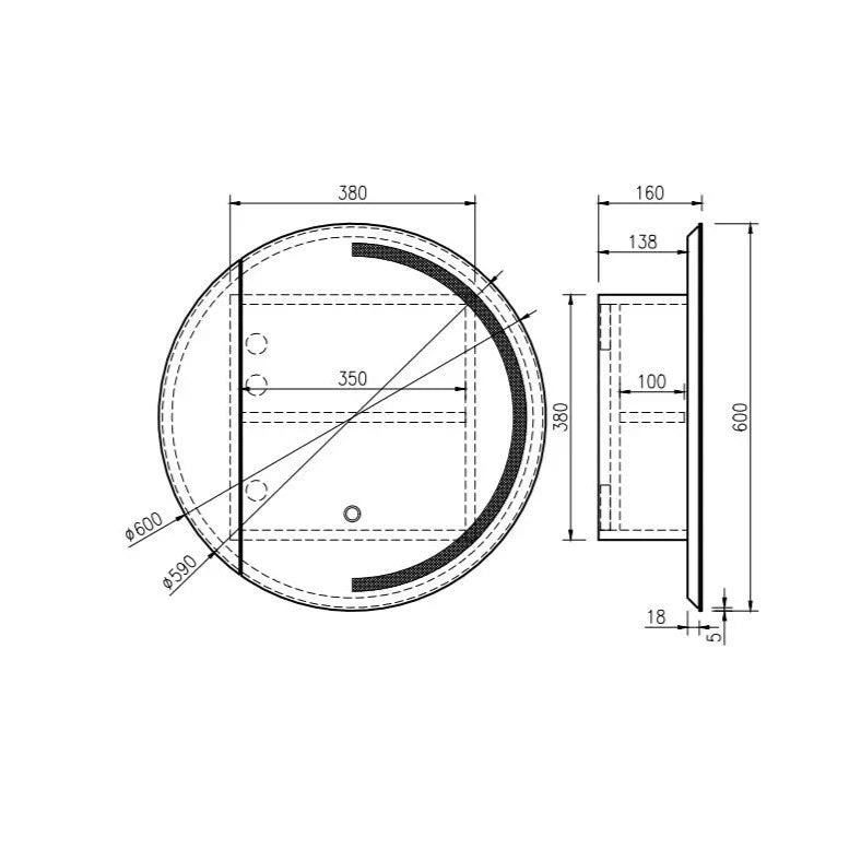 Athena 600mm LED Round Wall-Hung Shaving Cabinet