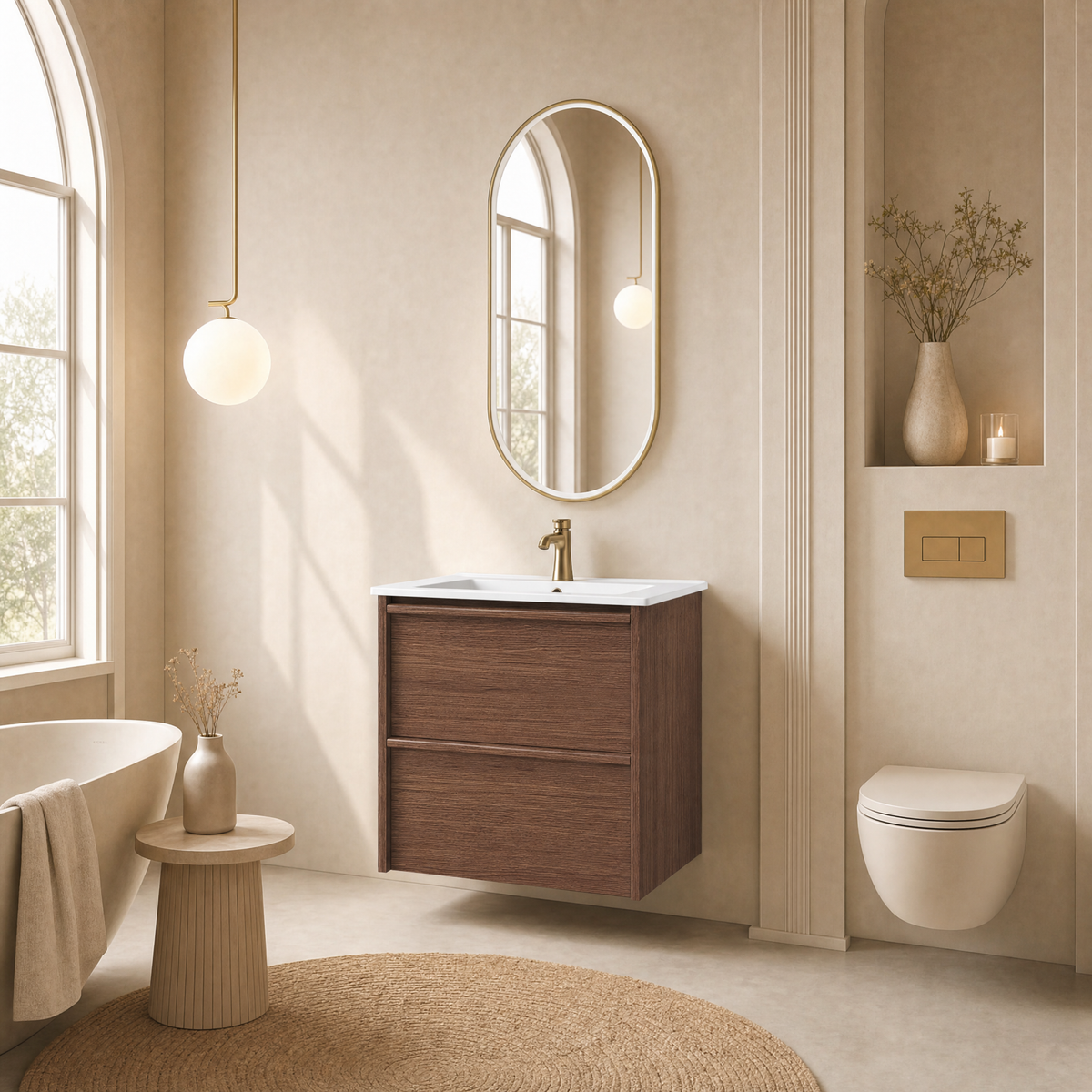 Aulic | 600mm Venetta Walnut Framed Wall Hung Vanity