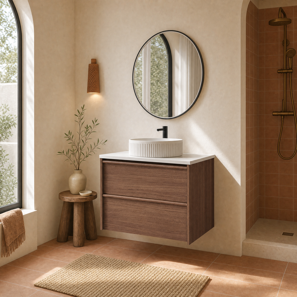 Aulic | 900mm Venetta Walnut Framed Wall Hung Vanity