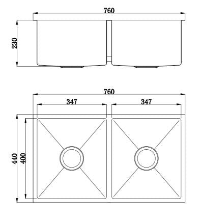 Arcko Lux Undermount/Overmount Double Bowl Kitchen/Laundry Sink
