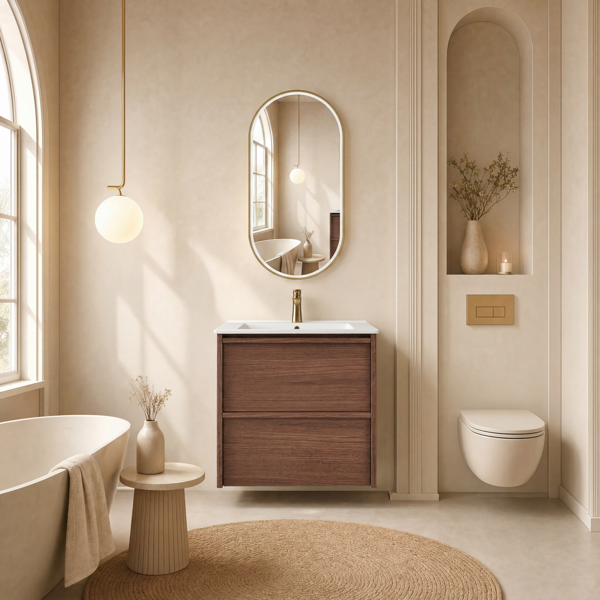 Aulic | 600mm Venetta Walnut Framed Wall Hung Vanity