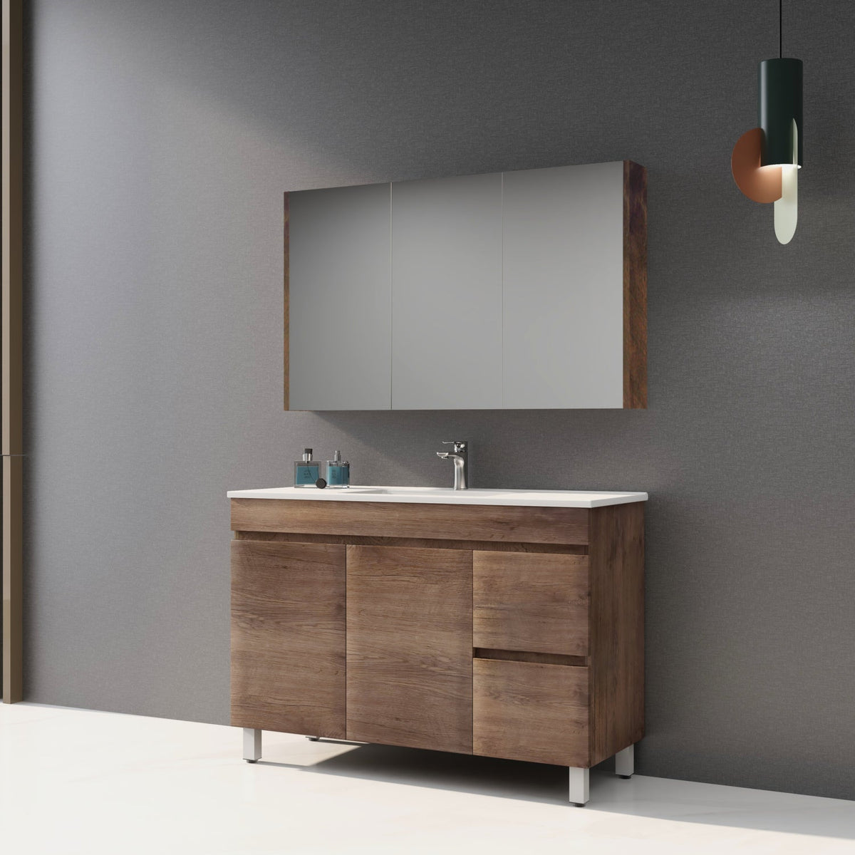 Berge Dark Oak 1200mm Wood Grain Floor Vanity