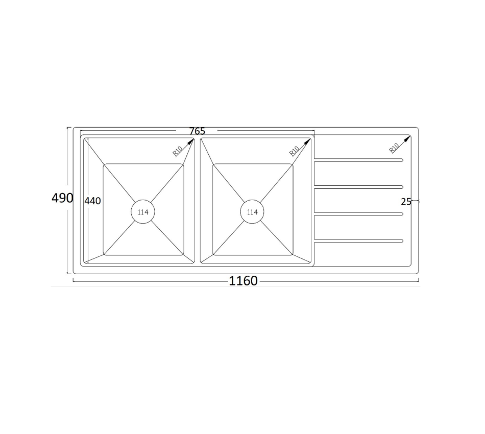 Arcko Black Under/over-mount Double Bowl Granite Sink 1160 x 490 x 230 mm