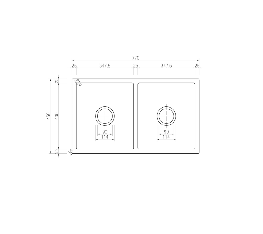 Arcko Black Under/over-mount Double Bowl Granite Sink 770 x 450 x 230 mm