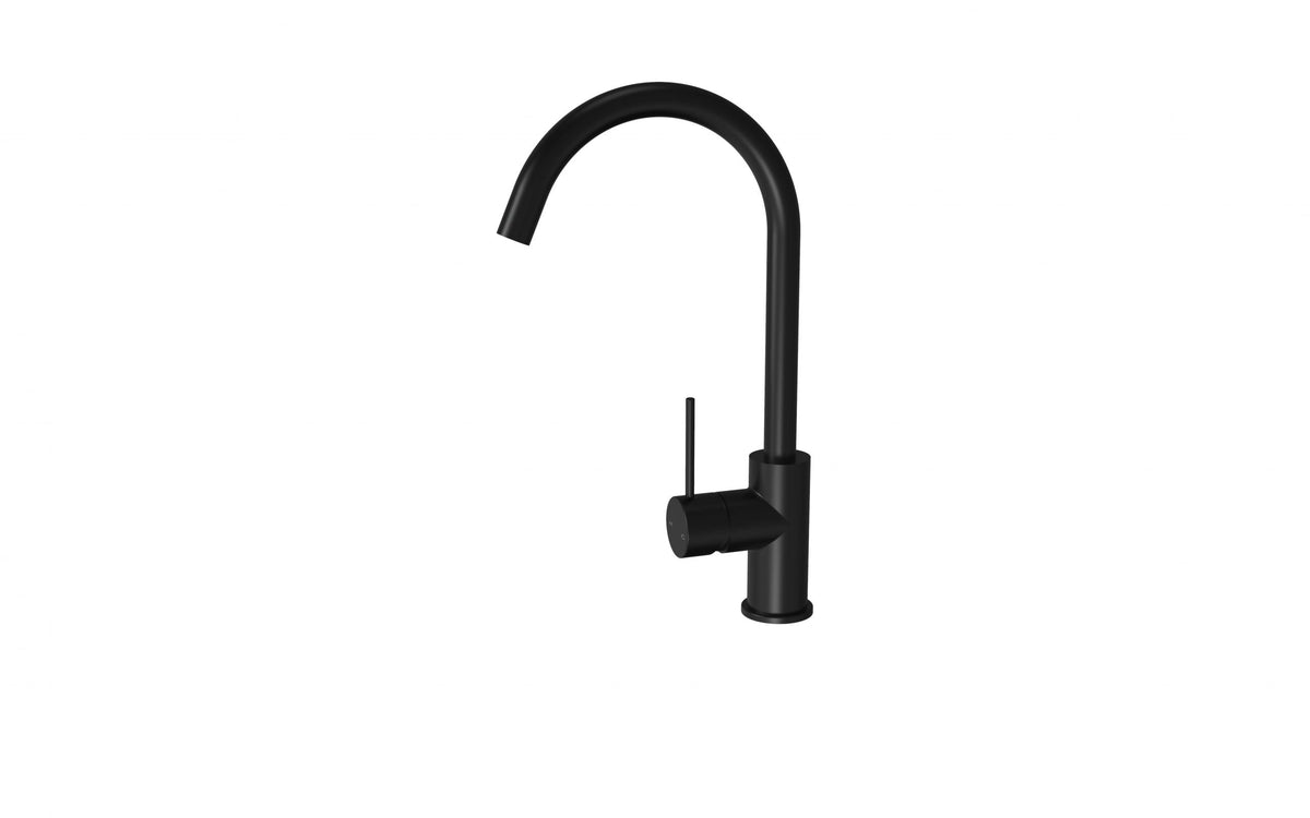 Miro Round Matte Black Gooseneck Sink Mixer