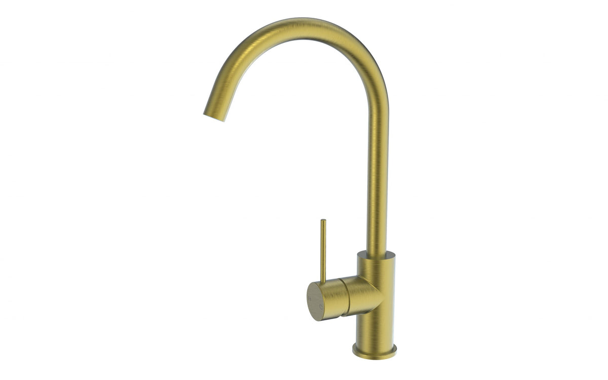 Miro Round Brushed Gold Gooseneck Sink Mixer
