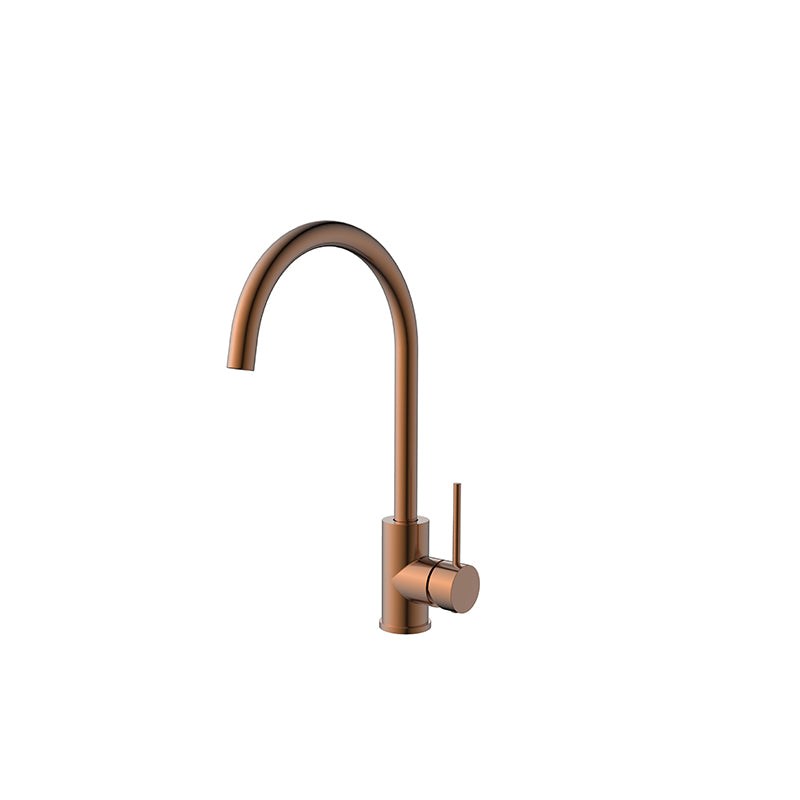 Miro Round Brushed Bronze Gooseneck Sink Mixer