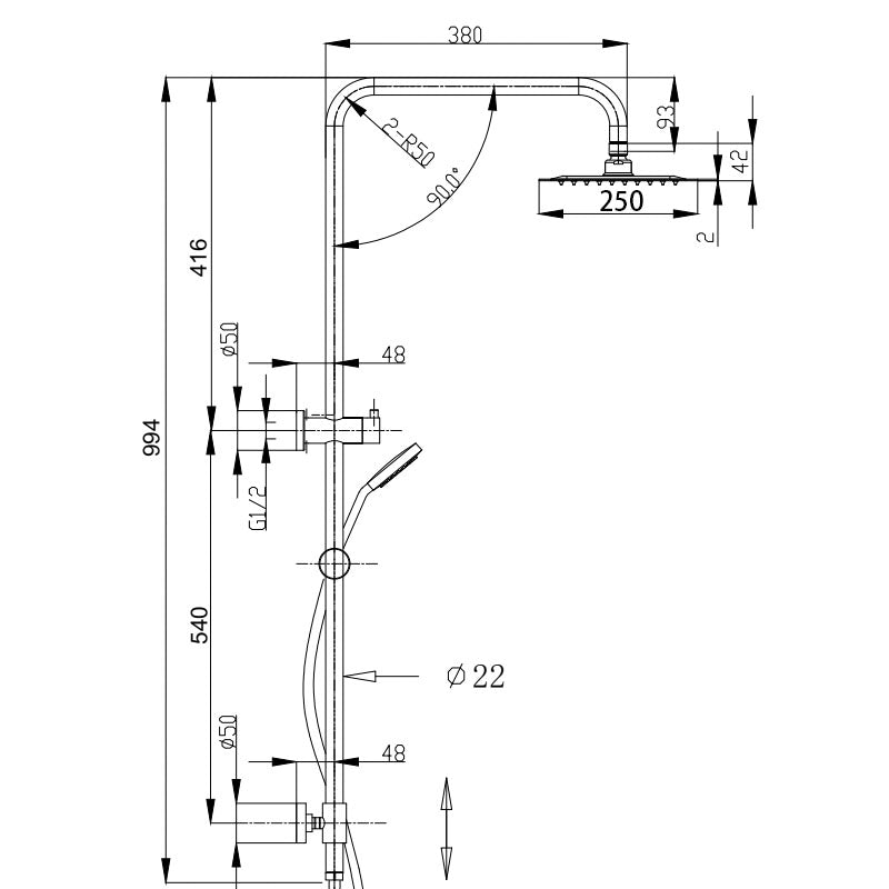 Elite Brushed Bronze Round Sliding Multifunction Hand Shower With 250MM Overhead Rain Shower