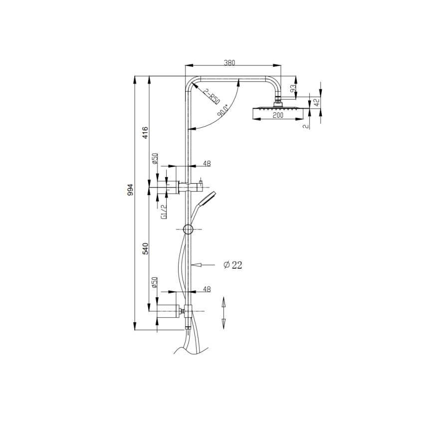 Elite Chrome Round Sliding Multifunction Hand Shower With 250MM Overhead Rain Shower