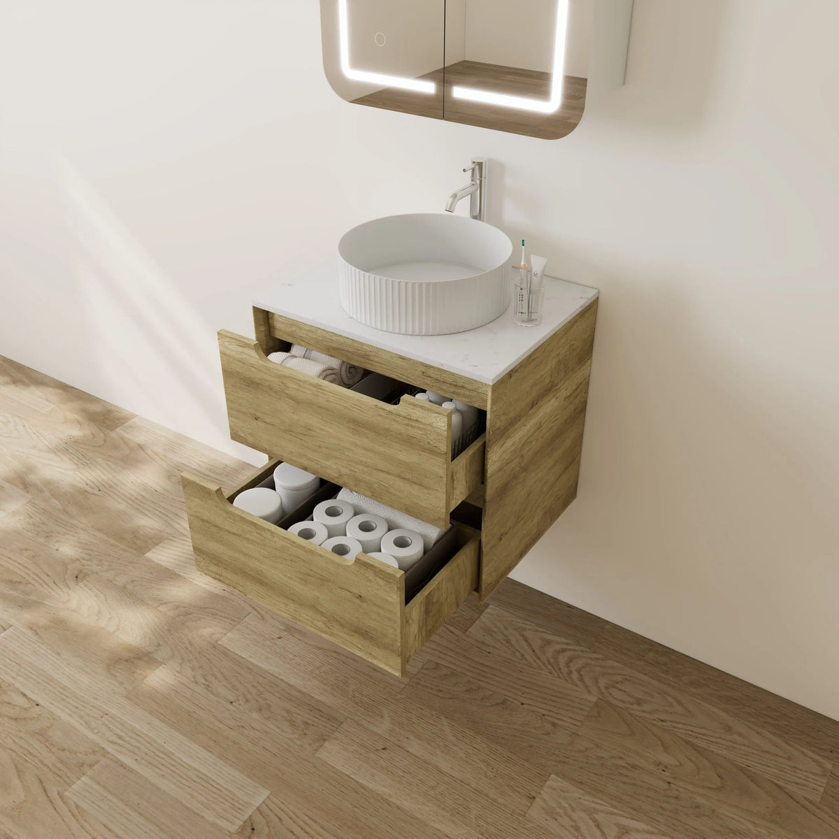 Brooklyn 600mm Ashwood Oak Wall Hung Vanity