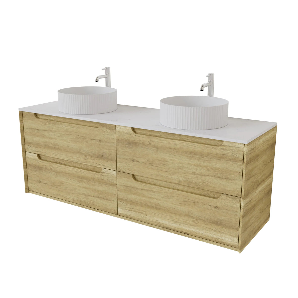 Brooklyn 1500mm Ashwood Oak Double Bowl Wall Hung Vanity