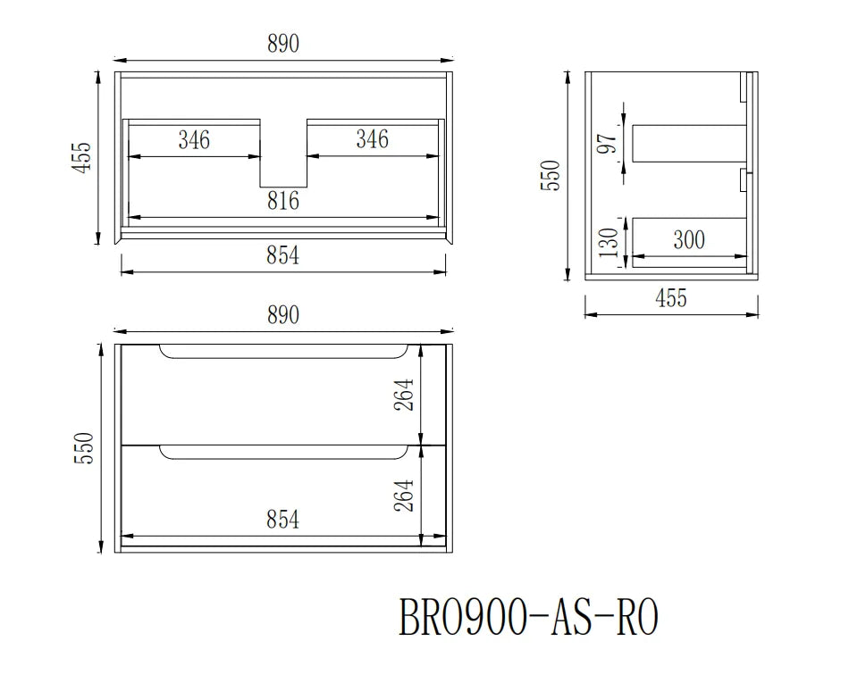 Brooklyn 900mm Ashwood Oak Wall Hung Vanity