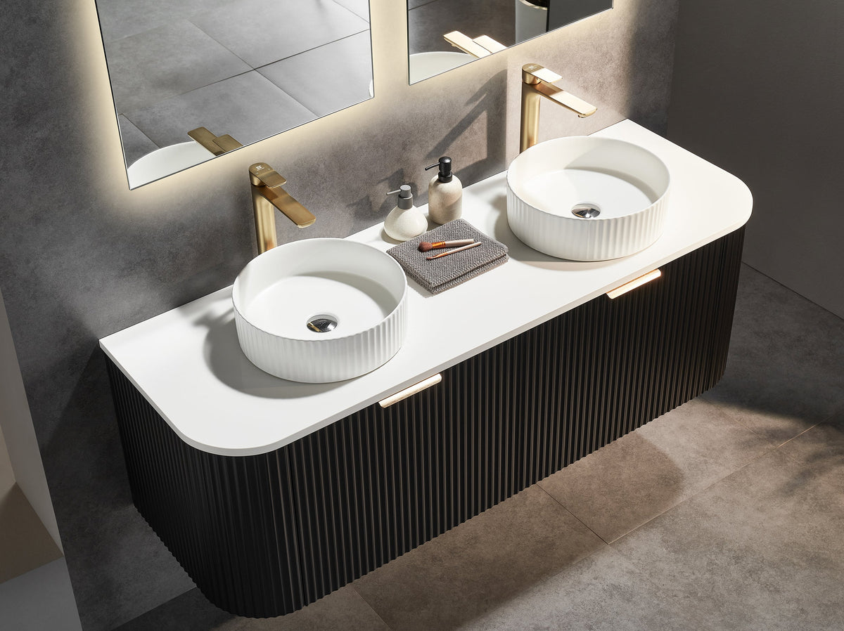 Avalon 1500mm Matte Black Double bowl Wallhung PVC Cabinet