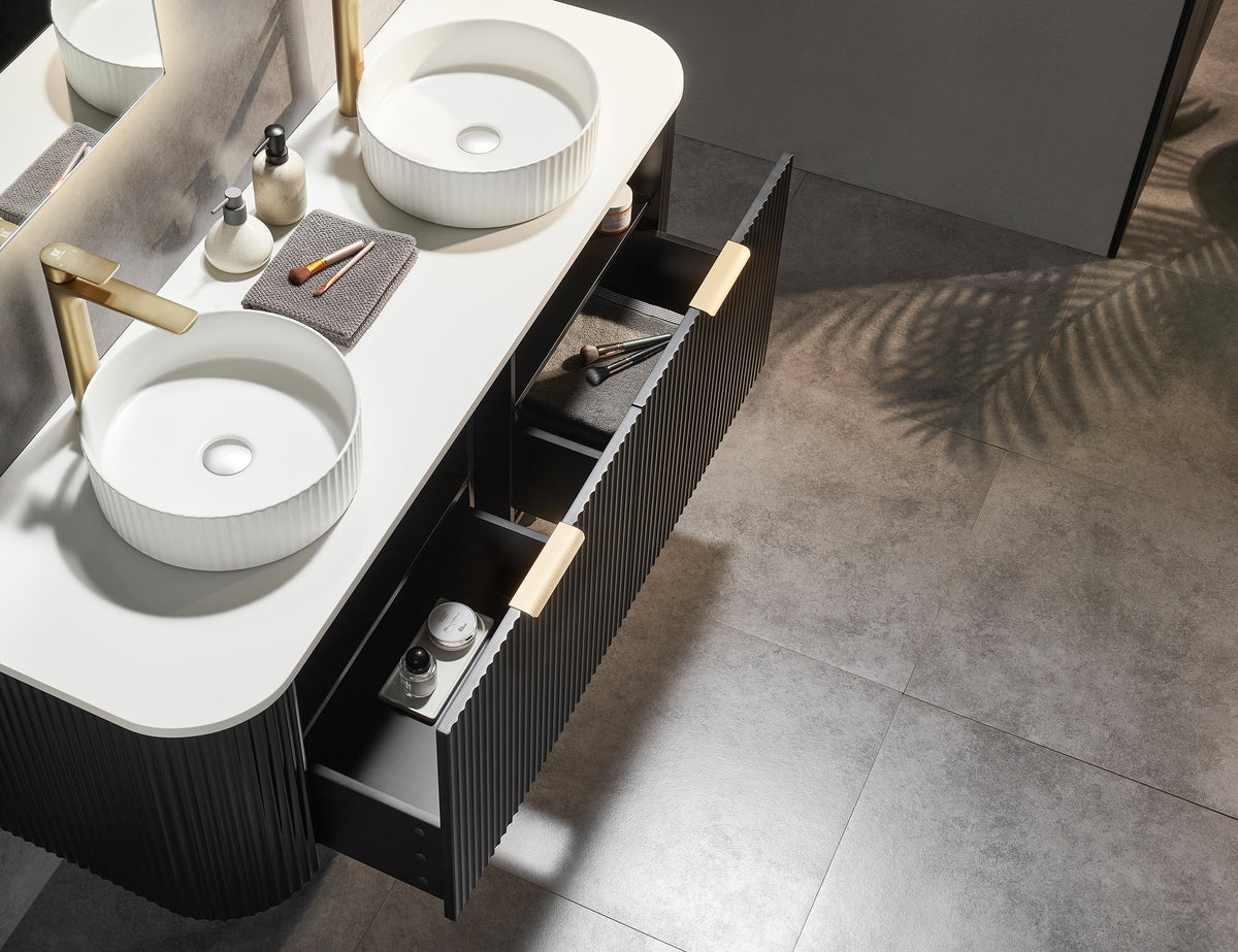 Avalon 1500mm Matte Black Double bowl Wallhung PVC Cabinet
