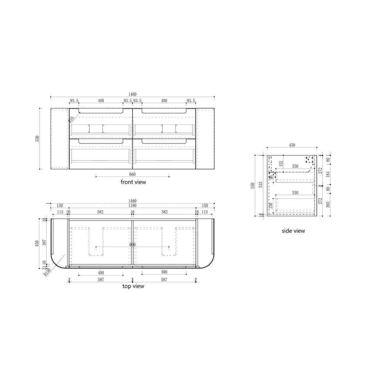 Varcelli 1500mm Tier Single/Double bowl Wall Hung Vanity