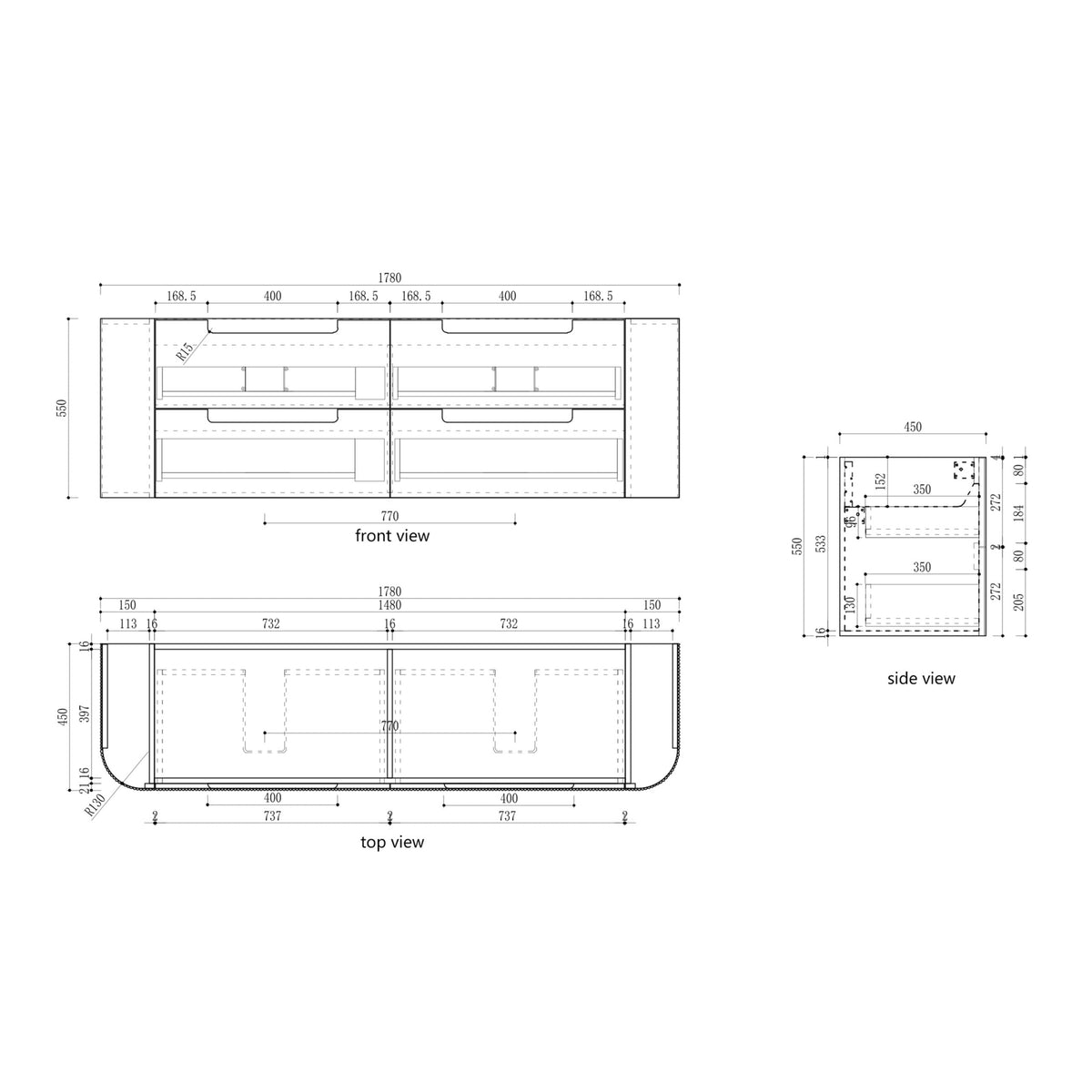 Varcelli 1800mm Tier Single/Double bowl Wall Hung Vanity