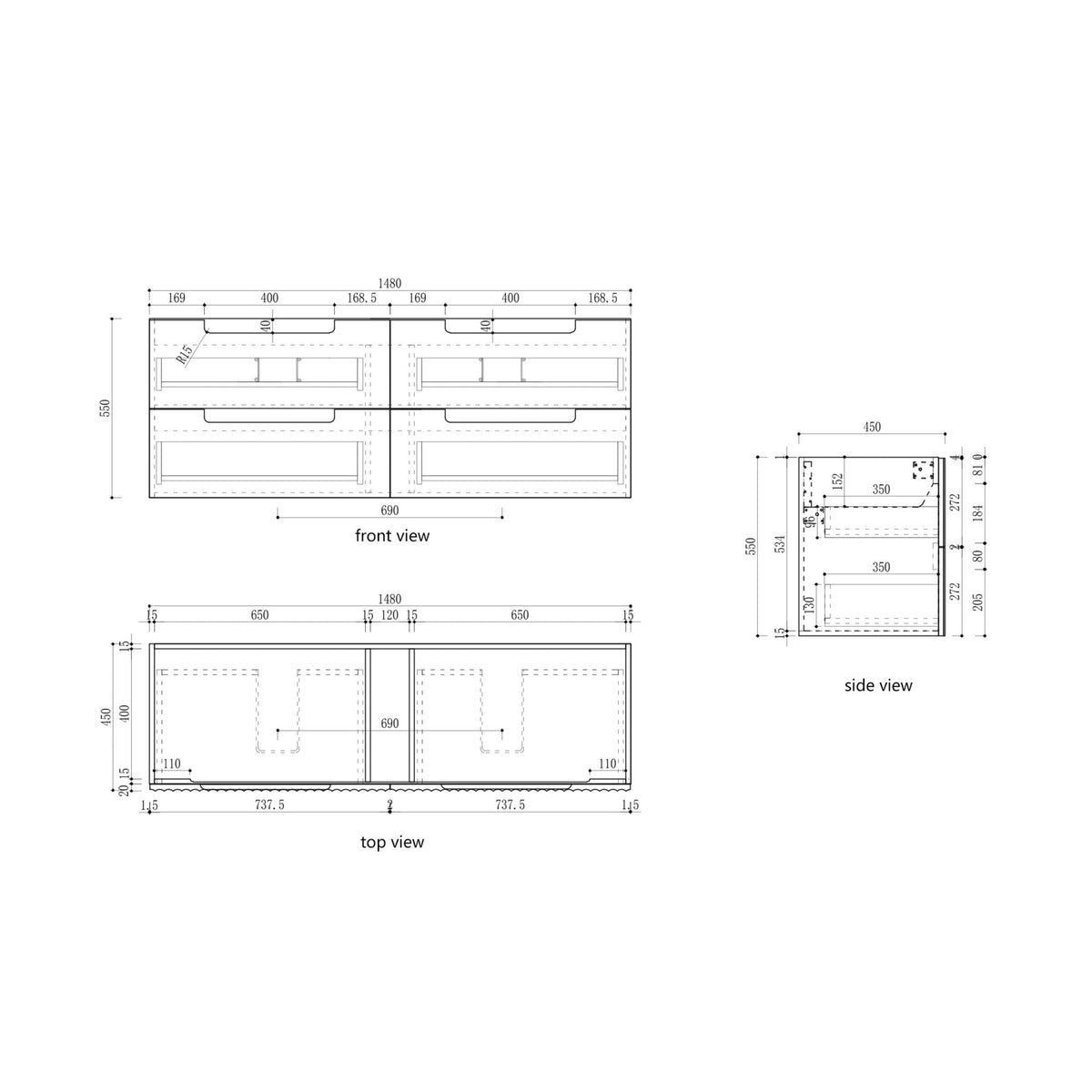 Lovina 1500mm Tier Single/Double bowl Wall Hung Vanity