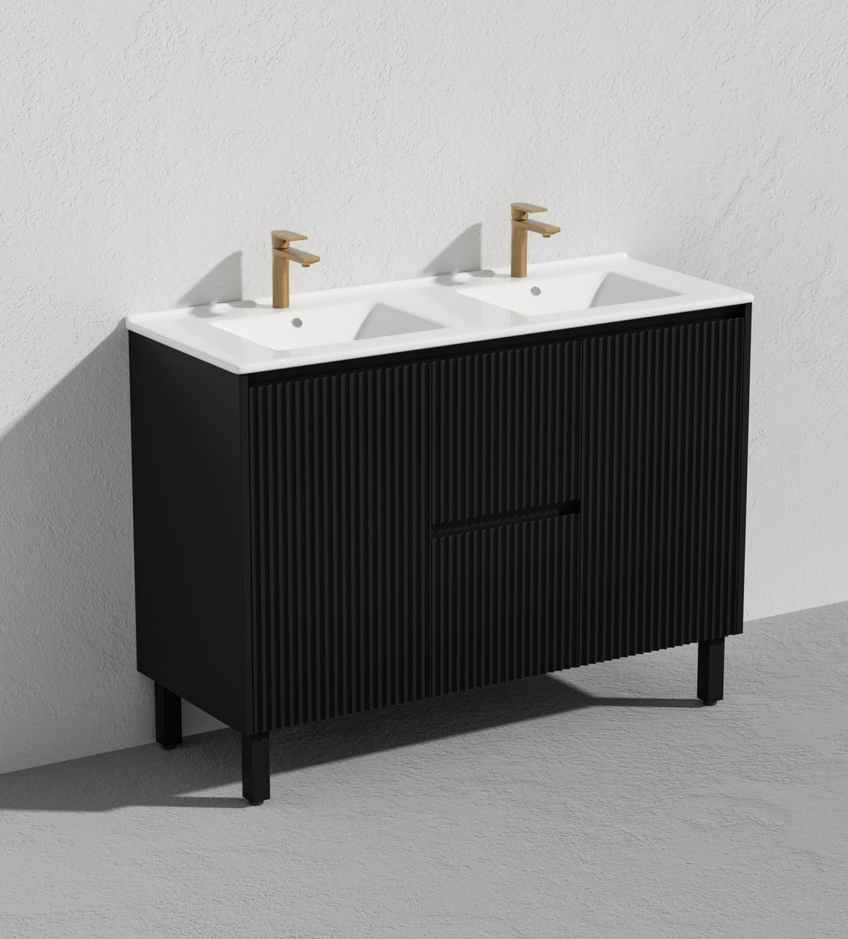 Brighton 1200mm Matte Black Double Bowl Floor PVC Cabinet