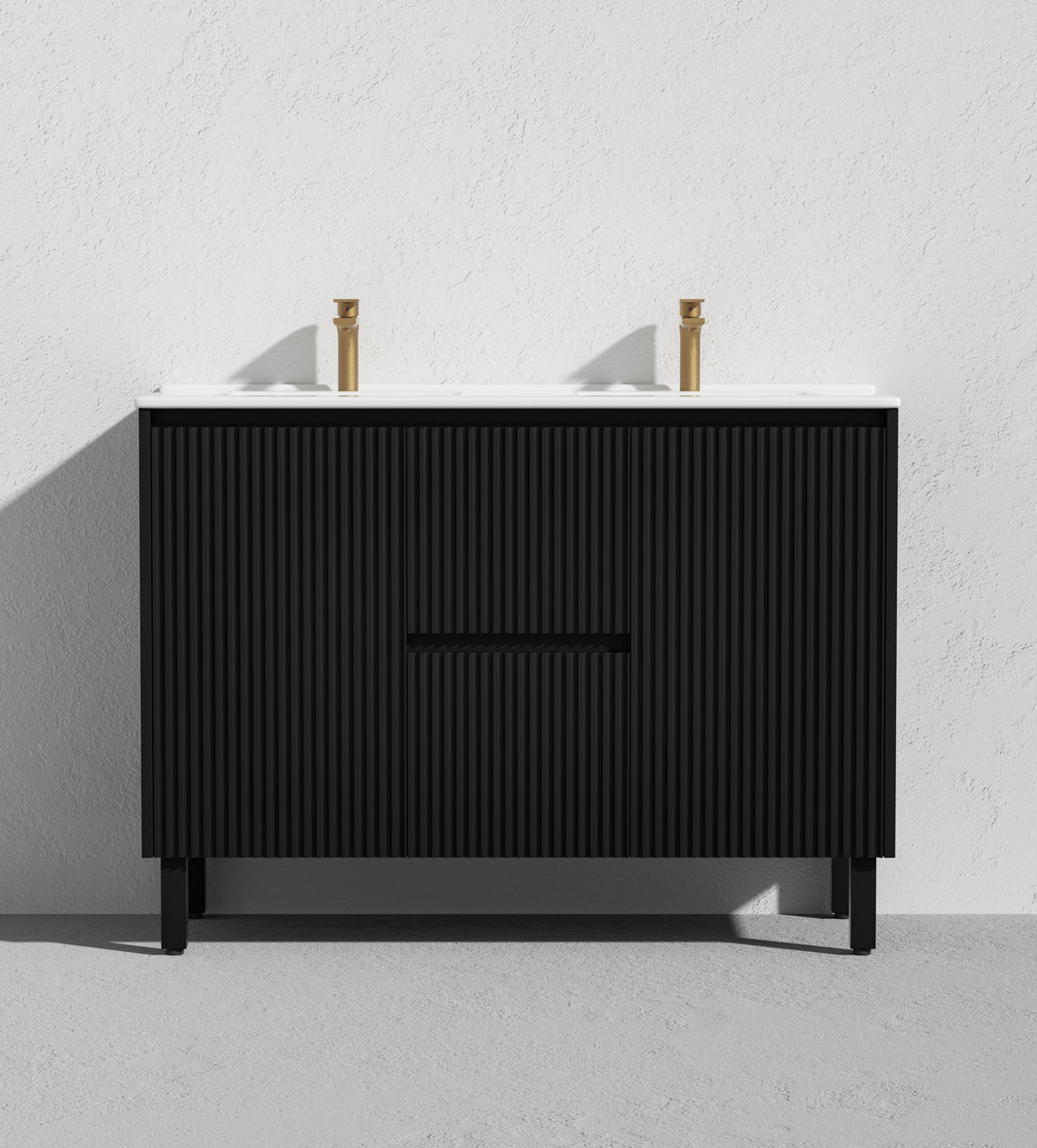Brighton 1200mm Matte Black Double Bowl Floor PVC Cabinet