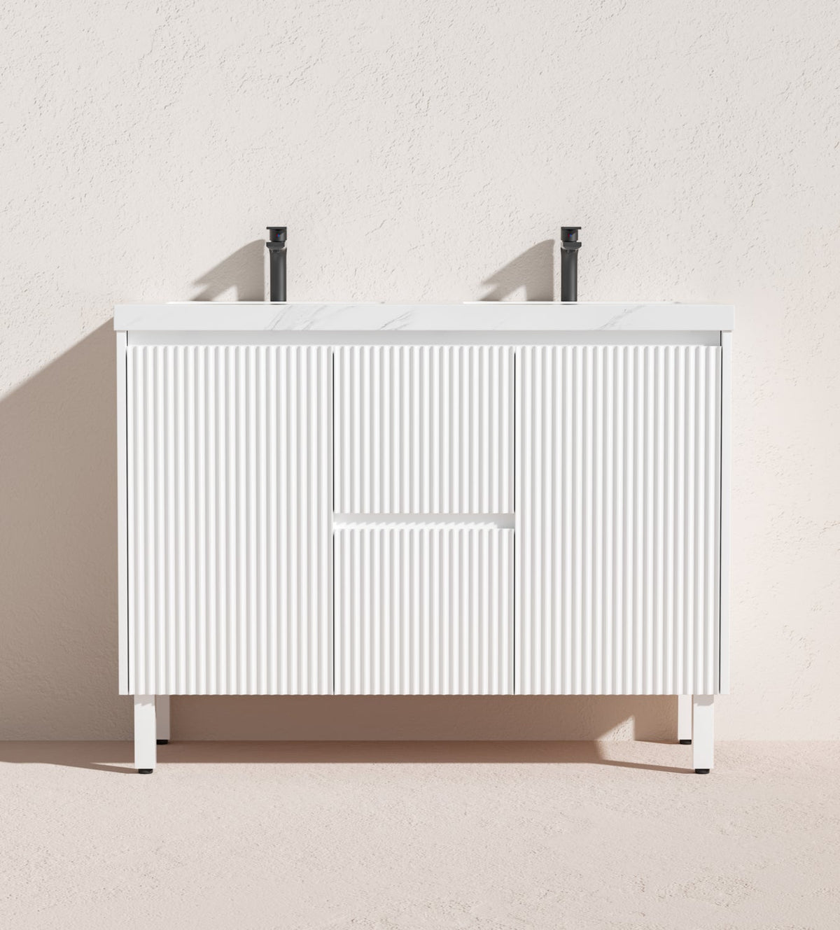 Brighton 1200mm Matte White Double Bowl Floor PVC Cabinet