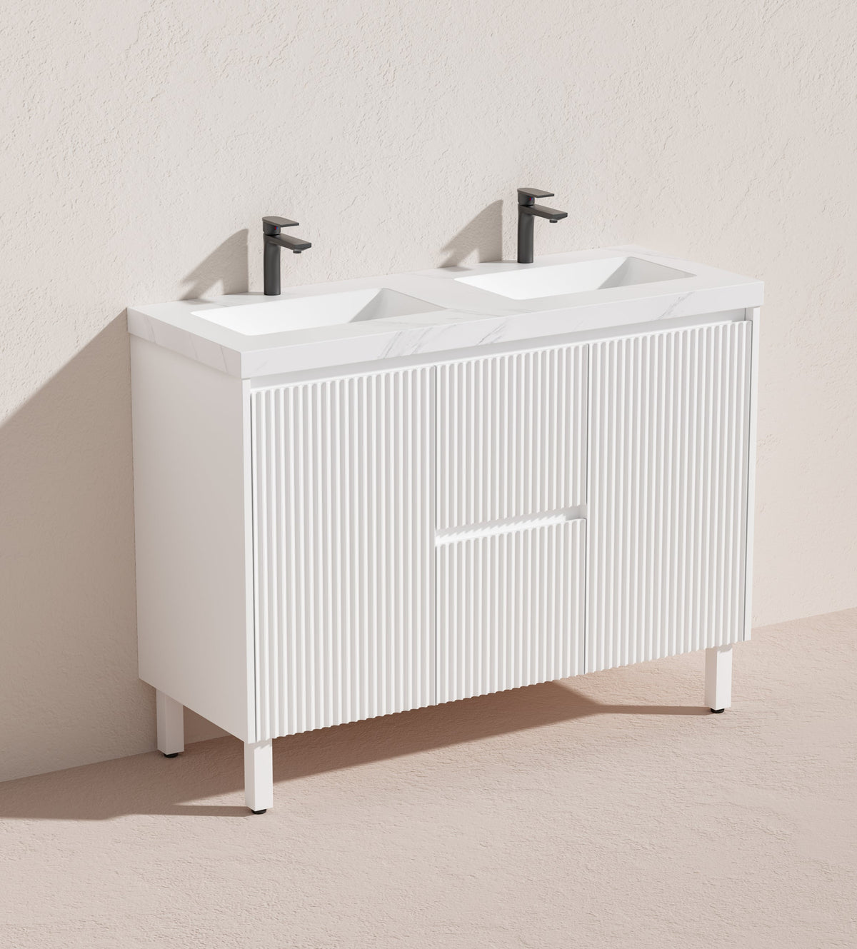 Brighton 1200mm Matte White Double Bowl Floor PVC Cabinet