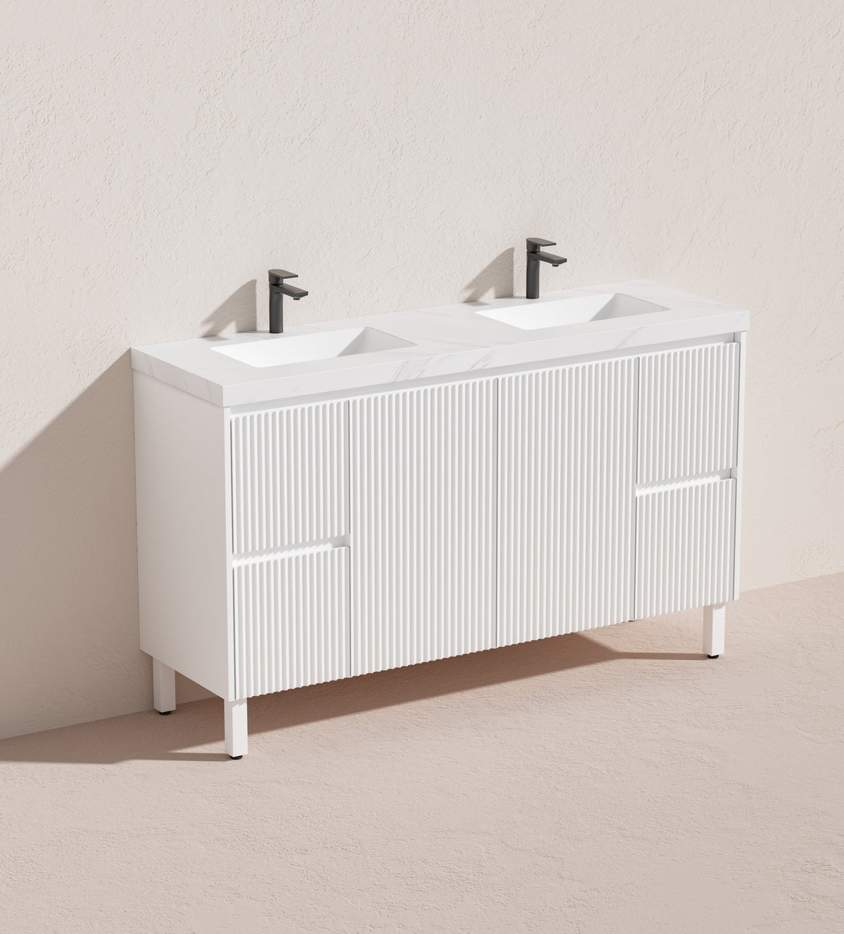 Brighton 1500mm Matte White Double Bowl Floor PVC Cabinet
