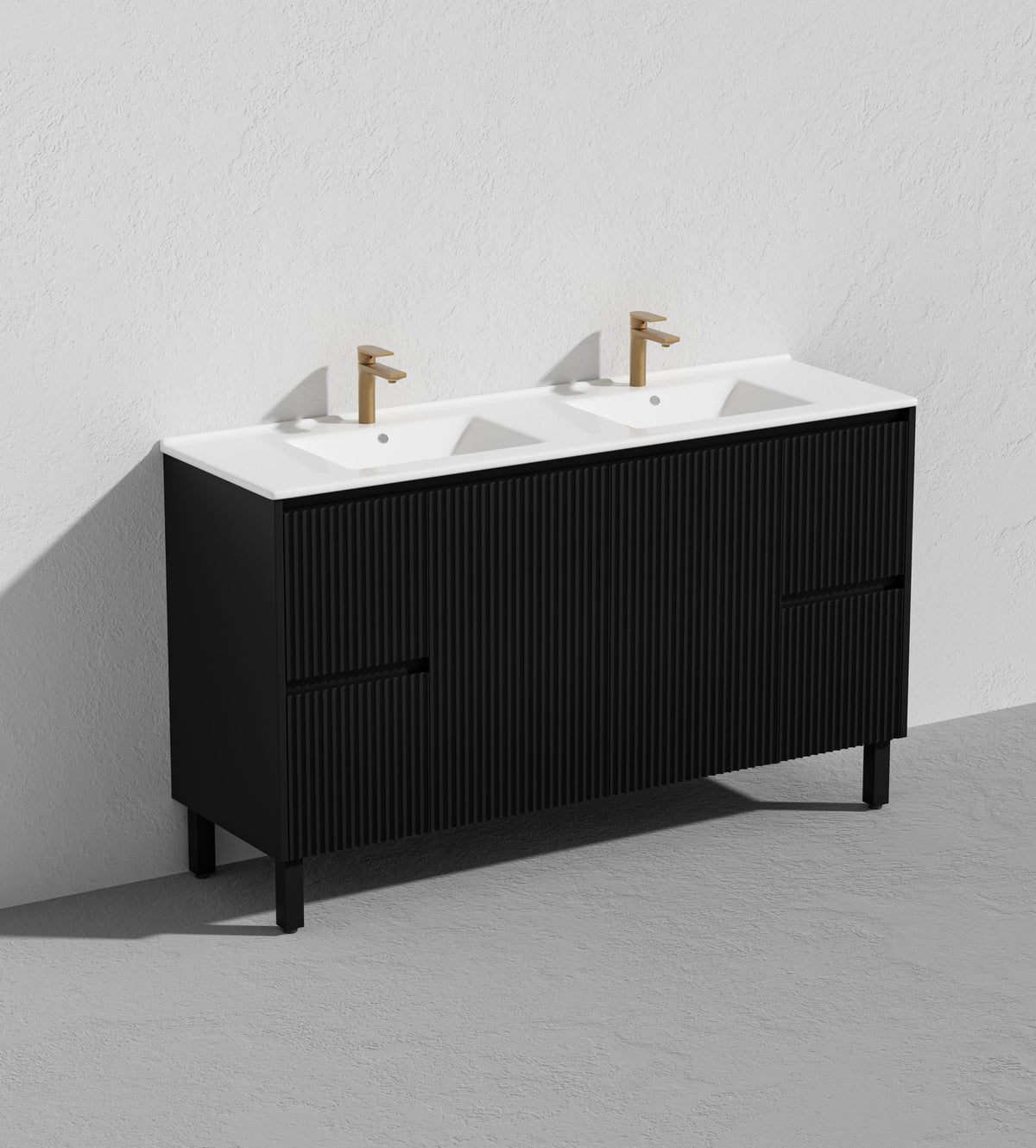 Brighton 1500mm Matte Black Double Bowl Floor PVC Cabinet