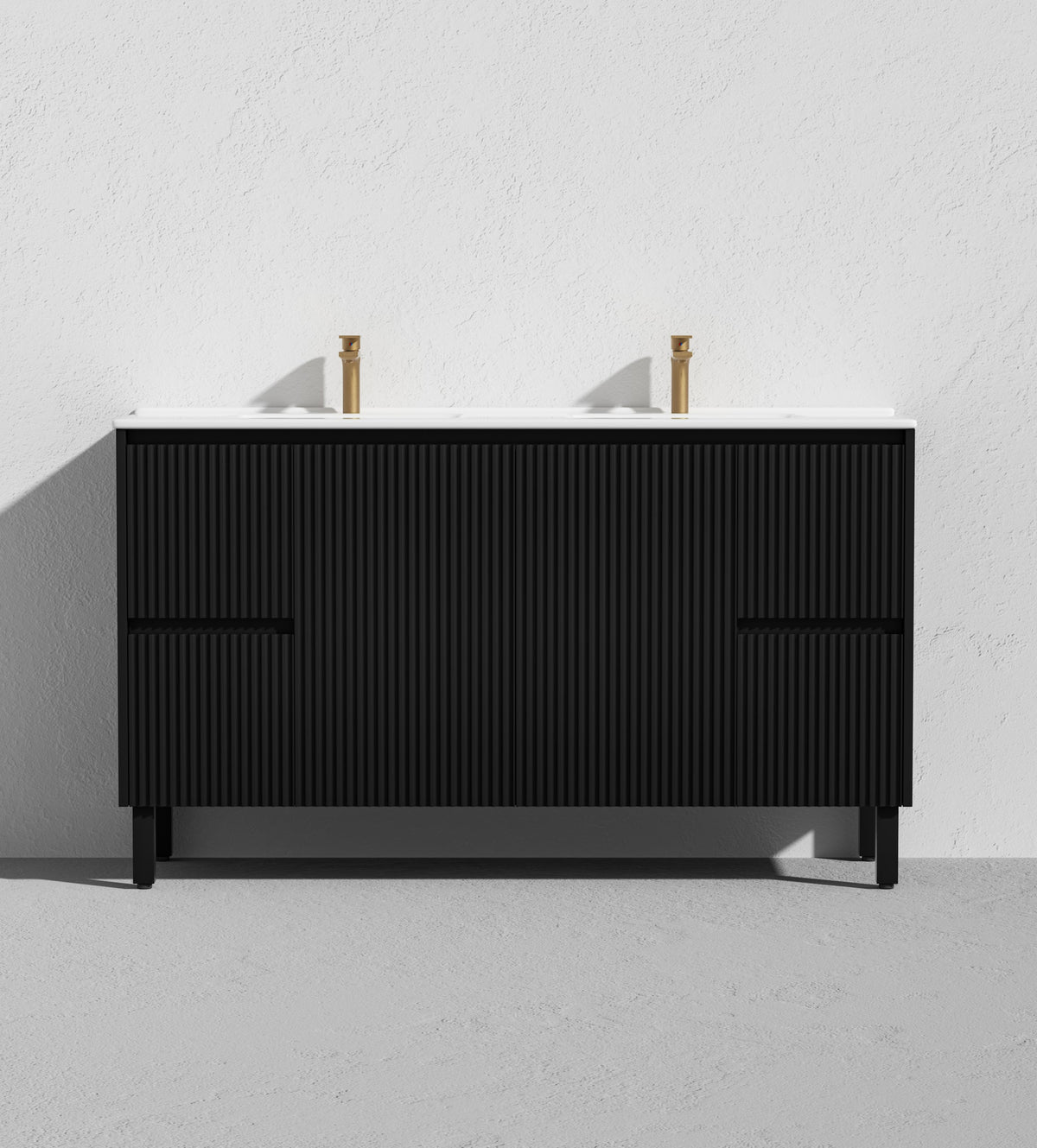 Brighton 1500mm Matte Black Double Bowl Floor PVC Cabinet