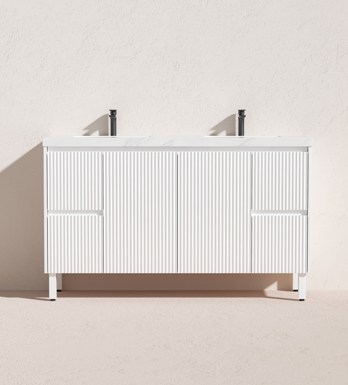 Brighton 1500mm Matte White Double Bowl Floor PVC Cabinet