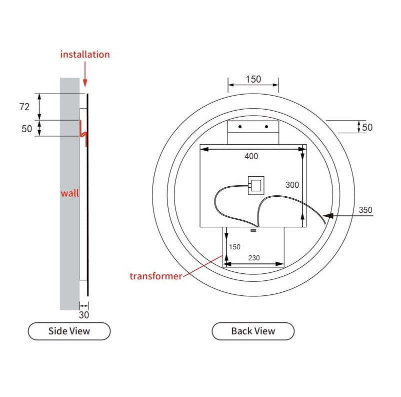 Windsor 700mm Frameless Touchless Round LED Mirror