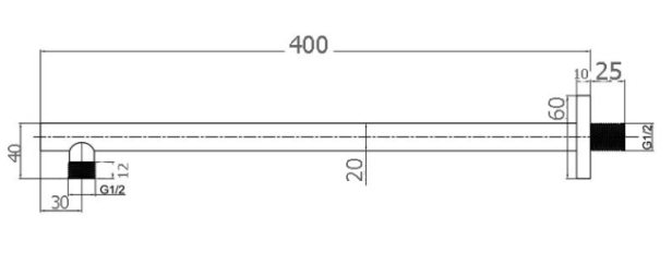 Piazza Chrome Square Wall Mounted Shower Arm 400mm