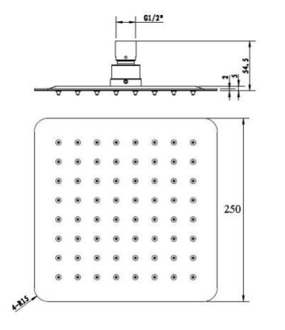 Piazza Square Brushed Nickel Shower Head 250x250mm