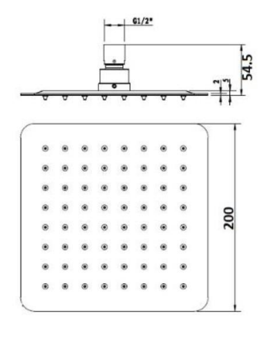 Piazza Square Matte Black Shower Head 200x200mm