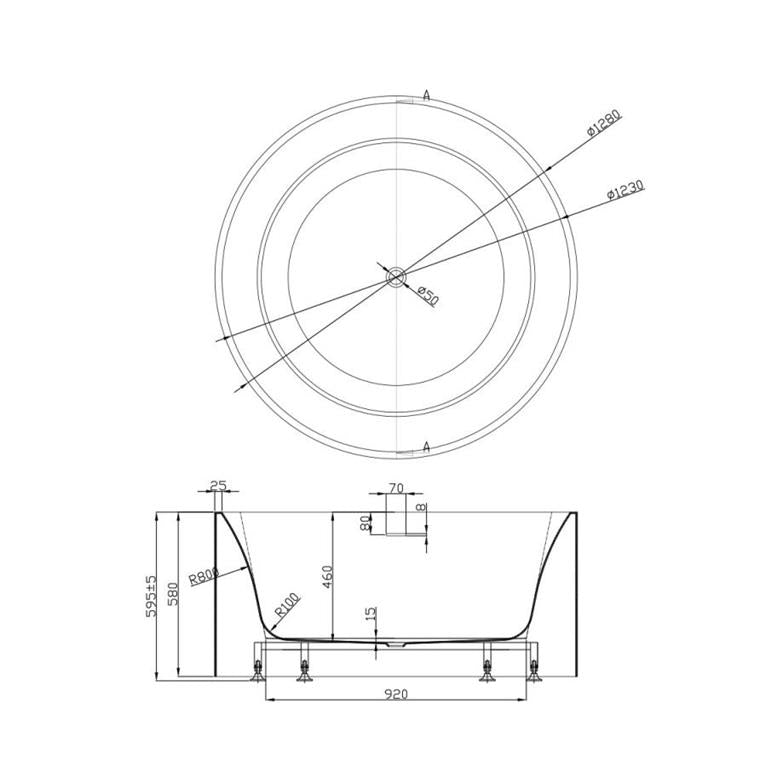 Como Round 1280mm Freestanding Bathtub Matte White Over-Flow