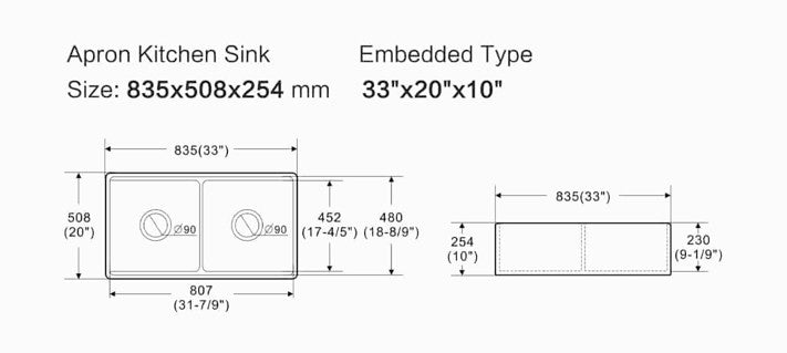 835mm Orta Fireclay Buttler Workstation Sink Double Bowl