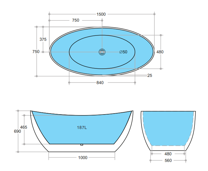 Evie 1500mm Freestanding Bathtub Gloss White