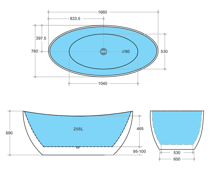 Evie 1660mm Freestanding Bathtub Gloss White
