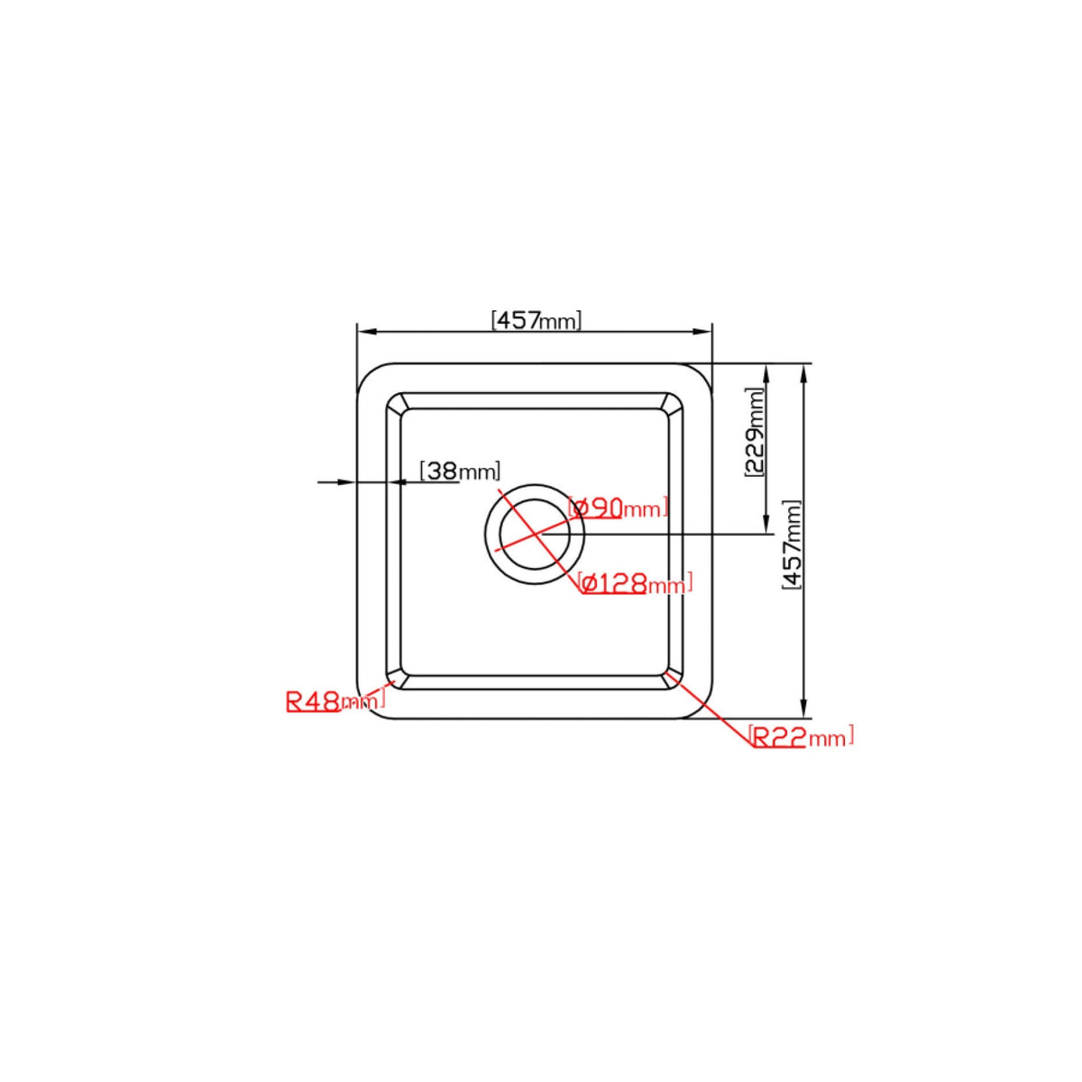 Camden 457mm Fireclay Sink Gloss White