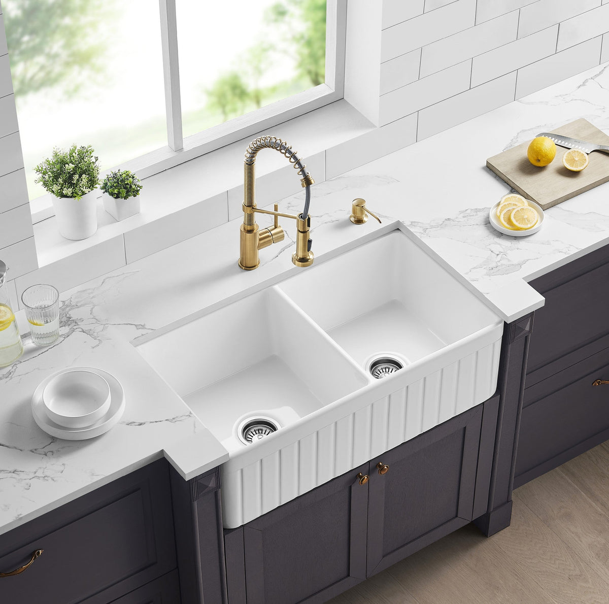 828x 457mm Greenwich Gloss White Fire clay Farmhouse Sink